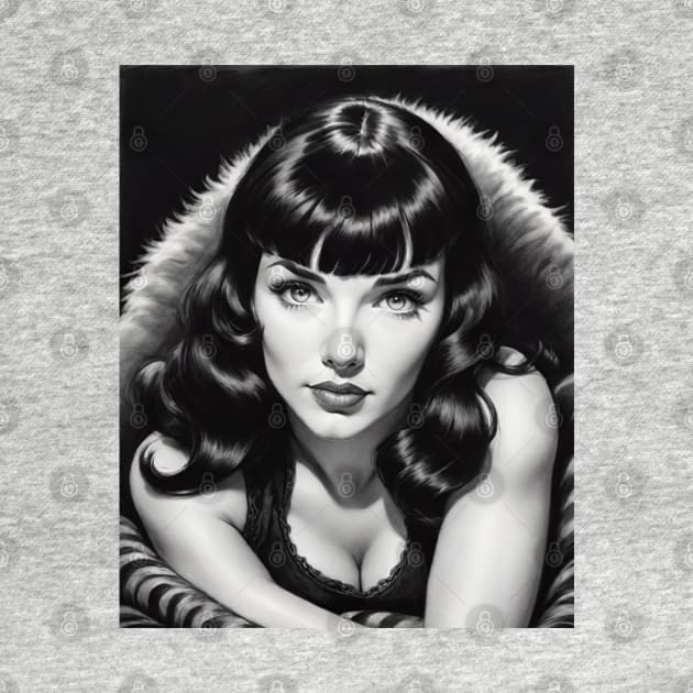 Bettie Page Black and White Portrait by Absinthe Society 